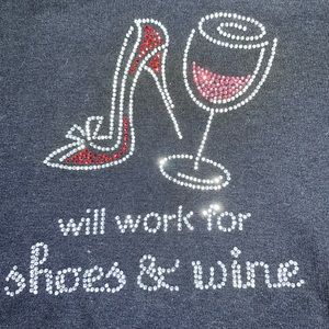 Beaded High Heel & Wine V Neck Shirt